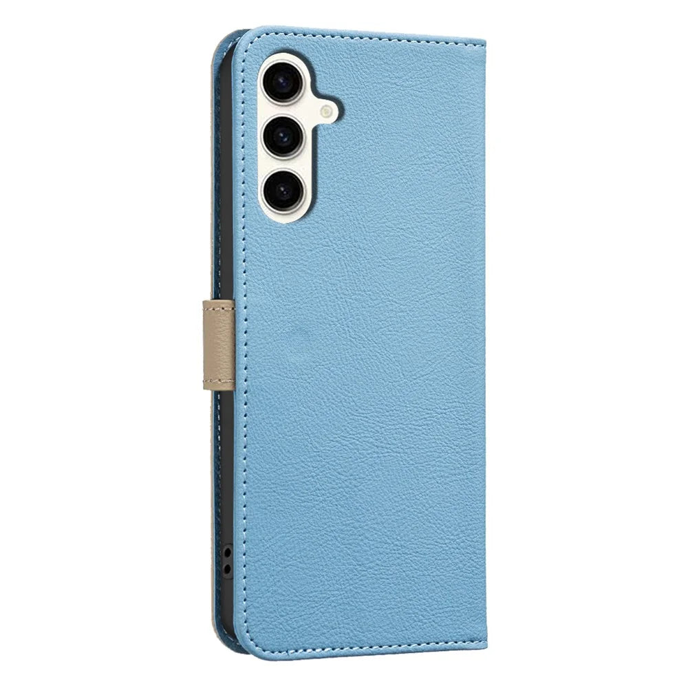 BINFEN COLOR For Samsung Galaxy A55 5G Leather Case  BF36 Floral Pattern Phone Cover RFID Blocking Wallet Stand - Baby Blue - 3
