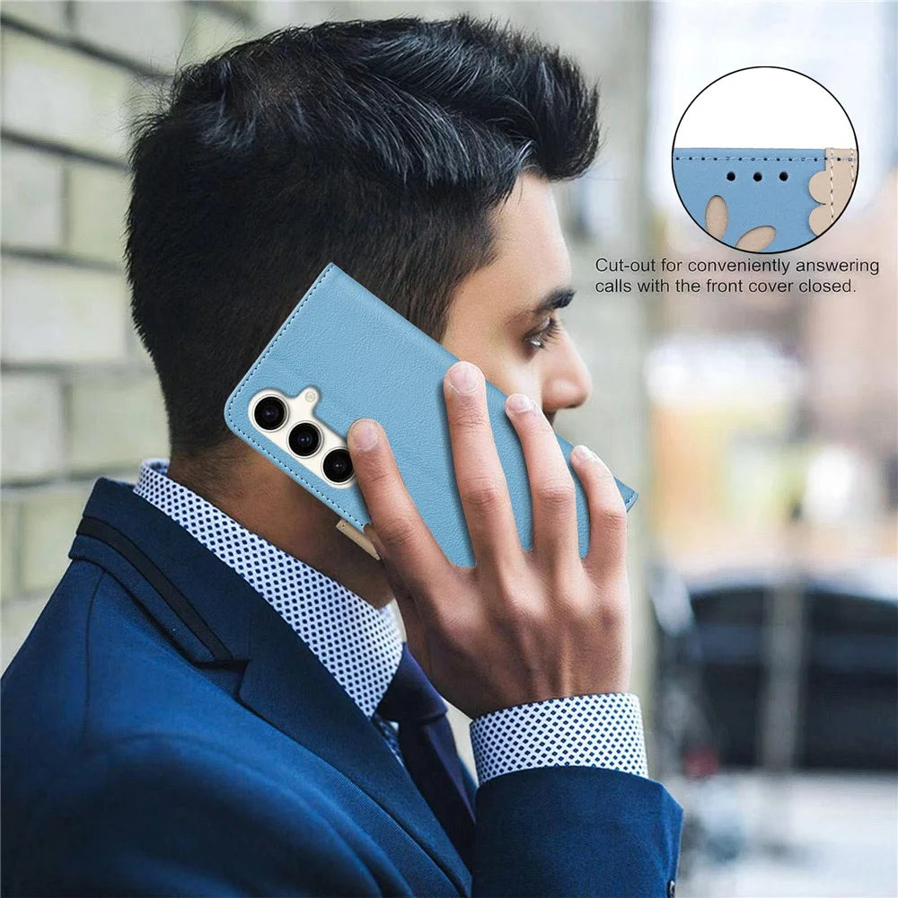 BINFEN COLOR For Samsung Galaxy A55 5G Leather Case  BF36 Floral Pattern Phone Cover RFID Blocking Wallet Stand - Baby Blue - 6