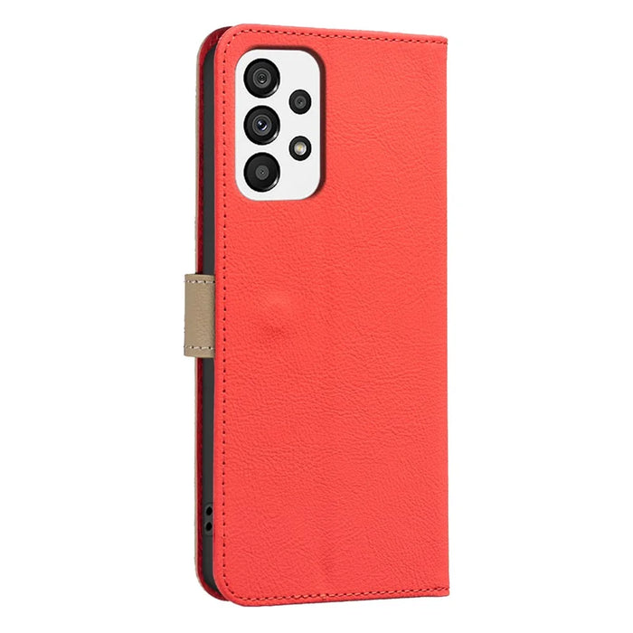 BINFEN COLOR For Samsung Galaxy A53 5G Leather Case  BF36 Floral Pattern Phone Cover RFID Blocking Wallet Stand - Red - 3