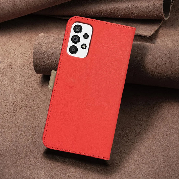BINFEN COLOR For Samsung Galaxy A53 5G Leather Case  BF36 Floral Pattern Phone Cover RFID Blocking Wallet Stand - Red - 5
