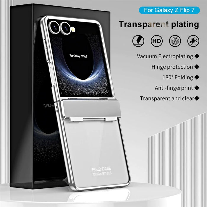 For Samsung Galaxy Z Flip7 5G Case Electroplating PC Folding Phone Cover - Silver - 3