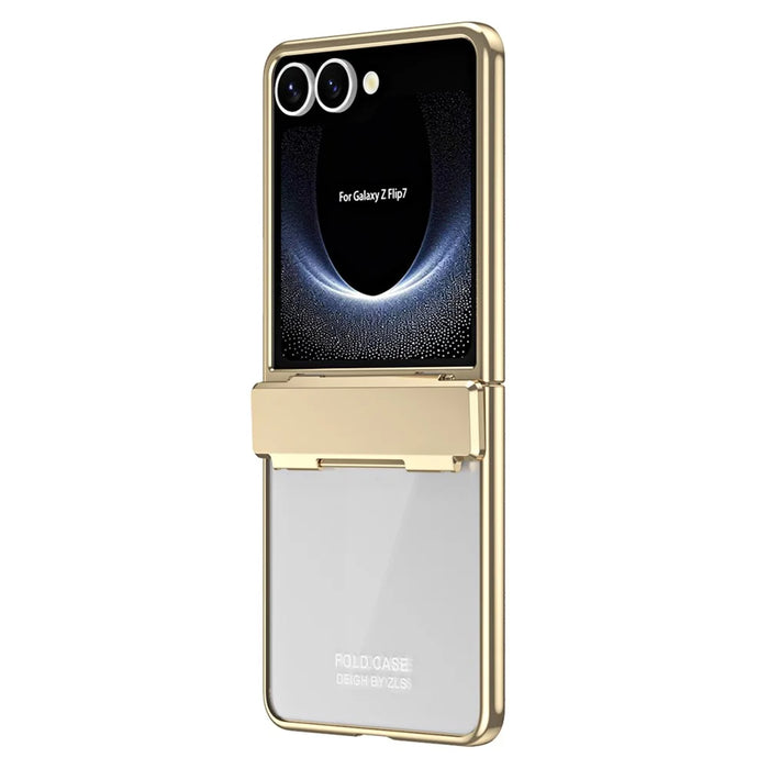 For Samsung Galaxy Z Flip7 5G Case Electroplating PC Folding Phone Cover with Screen Protector - Gold - 2