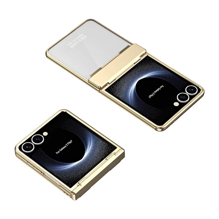 For Samsung Galaxy Z Flip7 5G Case Electroplating PC Folding Phone Cover with Screen Protector - Gold - 3