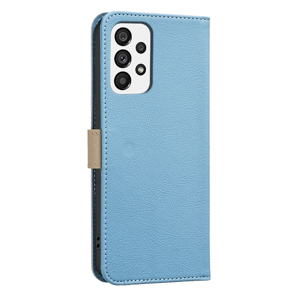BINFEN COLOR For Samsung Galaxy A33 5G Leather Case  BF36 Floral Pattern Phone Cover RFID Blocking Wallet Stand - Baby Blue - 3
