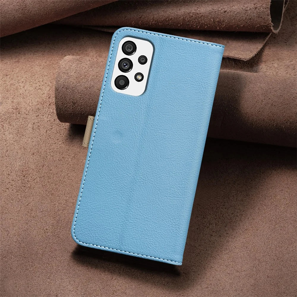 BINFEN COLOR For Samsung Galaxy A33 5G Leather Case  BF36 Floral Pattern Phone Cover RFID Blocking Wallet Stand - Baby Blue - 5