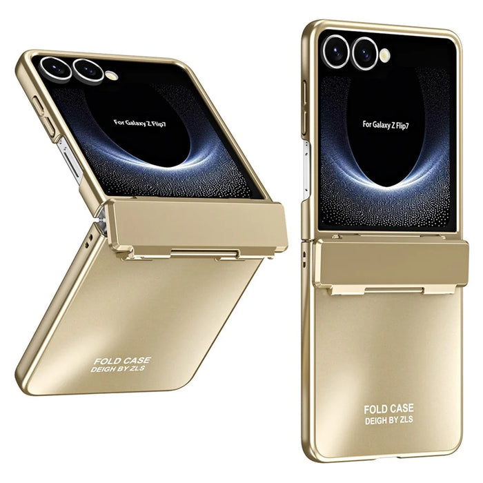 For Samsung Galaxy Z Flip7 5G Case Electroplating Hard PC Protective Phone Cover with Screen Protector - Gold - 2