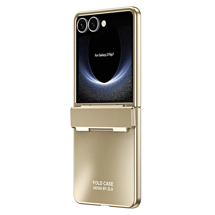 For Samsung Galaxy Z Flip7 5G Case Electroplating Hard PC Protective Phone Cover with Screen Protector - Gold - 3