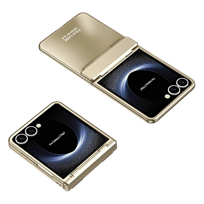 For Samsung Galaxy Z Flip7 5G Case Electroplating Hard PC Protective Phone Cover with Screen Protector - Gold - 4