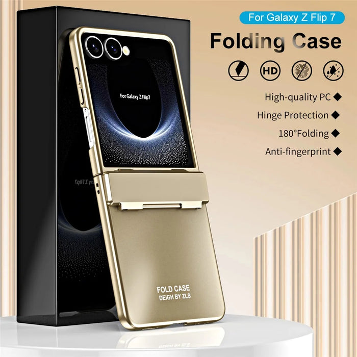 For Samsung Galaxy Z Flip7 5G Case Electroplating Hard PC Protective Phone Cover with Screen Protector - Gold - 6