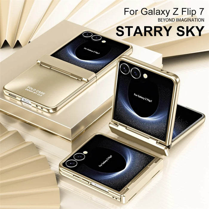 For Samsung Galaxy Z Flip7 5G Case Electroplating Hard PC Protective Phone Cover with Screen Protector - Gold - 7
