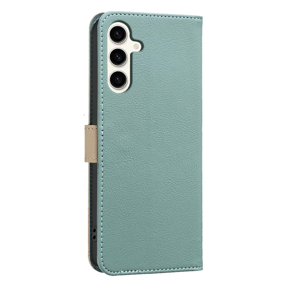 BINFEN COLOR For Samsung Galaxy A25 5G (Global) (161.0 x 76.5 x 8.3mm) Leather Case  BF36 Floral Pattern Phone Cover RFID Blocking Wallet Stand - Green - 3