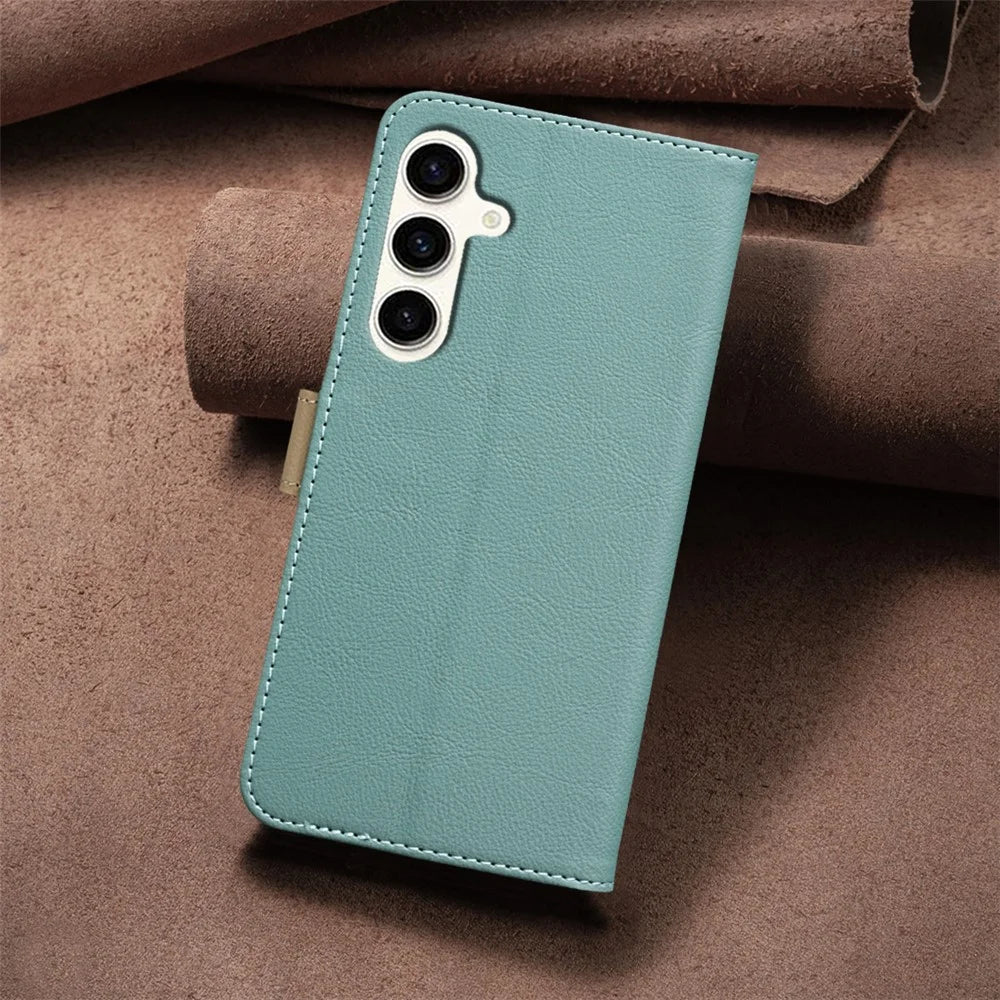 BINFEN COLOR For Samsung Galaxy A25 5G (Global) (161.0 x 76.5 x 8.3mm) Leather Case  BF36 Floral Pattern Phone Cover RFID Blocking Wallet Stand - Green - 5