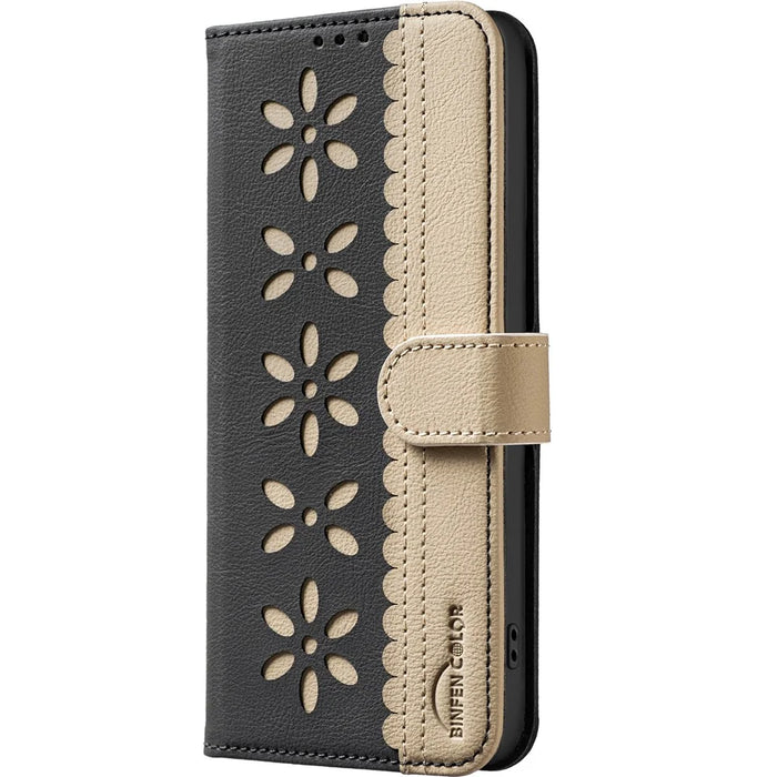 BINFEN COLOR For Samsung Galaxy A05s 4G Leather Case  BF36 Floral Pattern Phone Cover RFID Blocking Wallet Stand - Black - 2