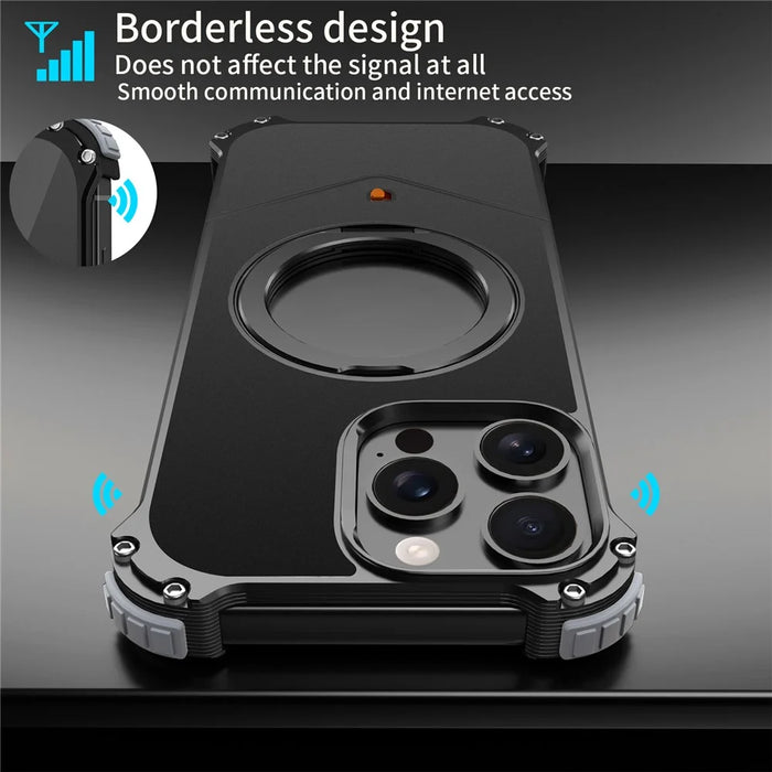 For iPhone 14 Pro Max Case PC + Metal Boardless Phone Back Cover with Kickstand - Black - 6