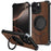 For iPhone 14 Pro Max Magnetic Case Wood Covered Metal Boardless Phone Back Cover with Kickstand - Black - 1