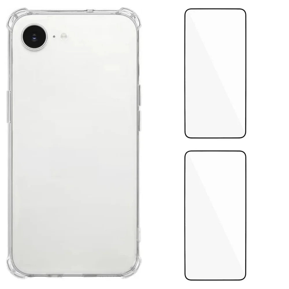 WANLONFENG For iPhone 17e / 16e TPU Case  WL3 Series 1.5mm Phone Cover with 2Pcs Tempered Glass Films - Transparent - 1