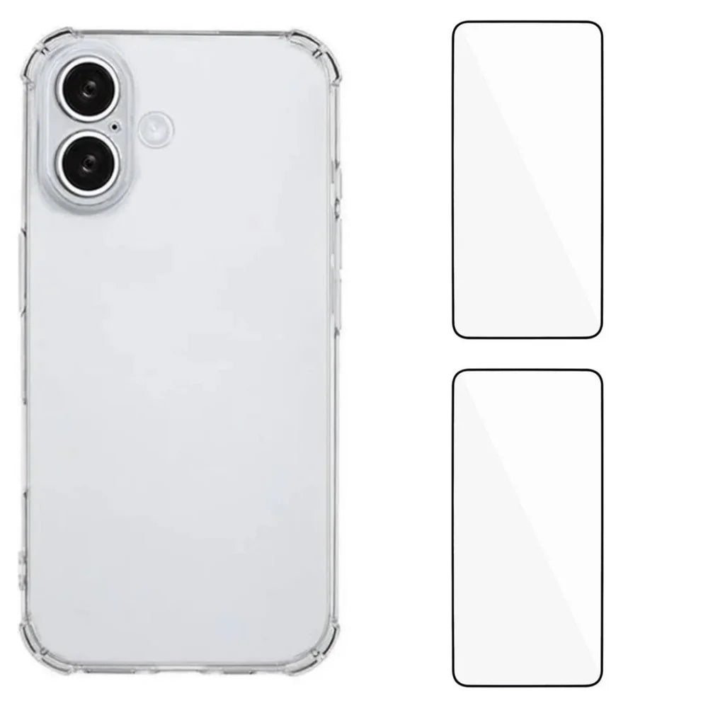 WANLONFENG For iPhone 16 TPU Case  WL3 Series 1.5mm Phone Cover with 2Pcs Tempered Glass Films - Transparent - 1
