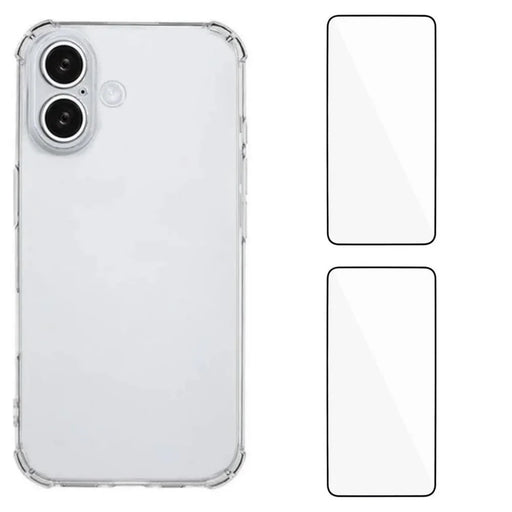 WANLONFENG For iPhone 16 TPU Case  WL3 Series 1.5mm Phone Cover with 2Pcs Tempered Glass Films - Transparent - 1