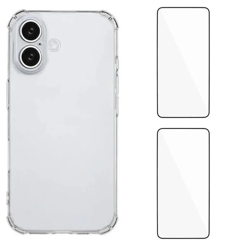 WANLONFENG For iPhone 16 Plus TPU Case  WL3 Series 1.5mm Phone Cover with 2Pcs Tempered Glass Films - Transparent - 1