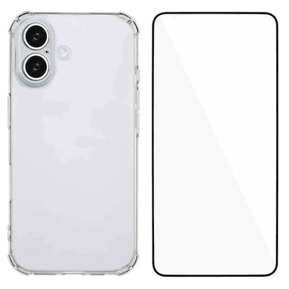 WANLONFENG For iPhone 16 Plus TPU Case  WL3 Series 1.5mm Phone Cover with Tempered Glass Film - Transparent - 1