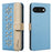 BINFEN COLOR For Google Pixel 9a Leather Case  BF36 Floral Pattern Phone Cover RFID Blocking Wallet Stand - Baby Blue - 1
