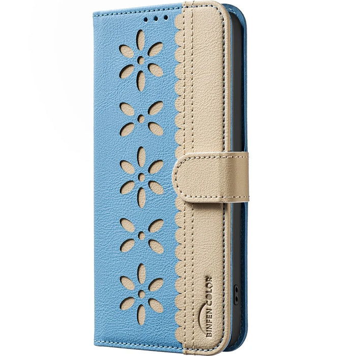 BINFEN COLOR For Google Pixel 9a Leather Case  BF36 Floral Pattern Phone Cover RFID Blocking Wallet Stand - Baby Blue - 2
