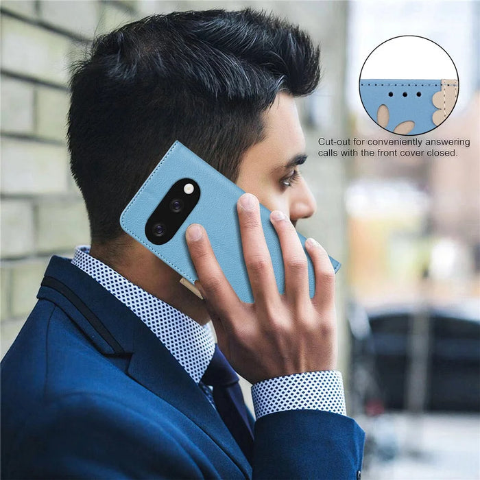 BINFEN COLOR For Google Pixel 9a Leather Case  BF36 Floral Pattern Phone Cover RFID Blocking Wallet Stand - Baby Blue - 6