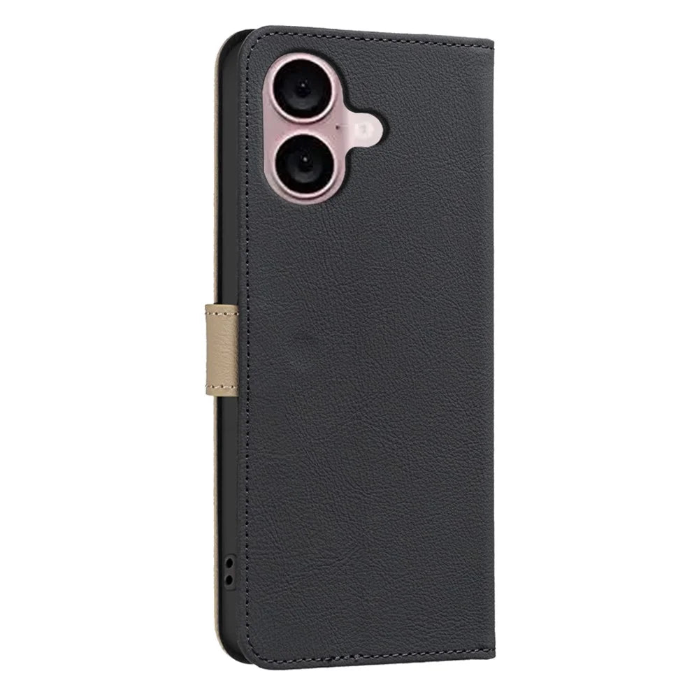 BINFEN COLOR For iPhone 16 Leather Case  BF36 Floral Pattern Phone Cover RFID Blocking Wallet Stand - Black - 3