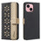 BINFEN COLOR For iPhone 15 Leather Case  BF36 Floral Pattern Phone Cover RFID Blocking Wallet Stand - Black - 1
