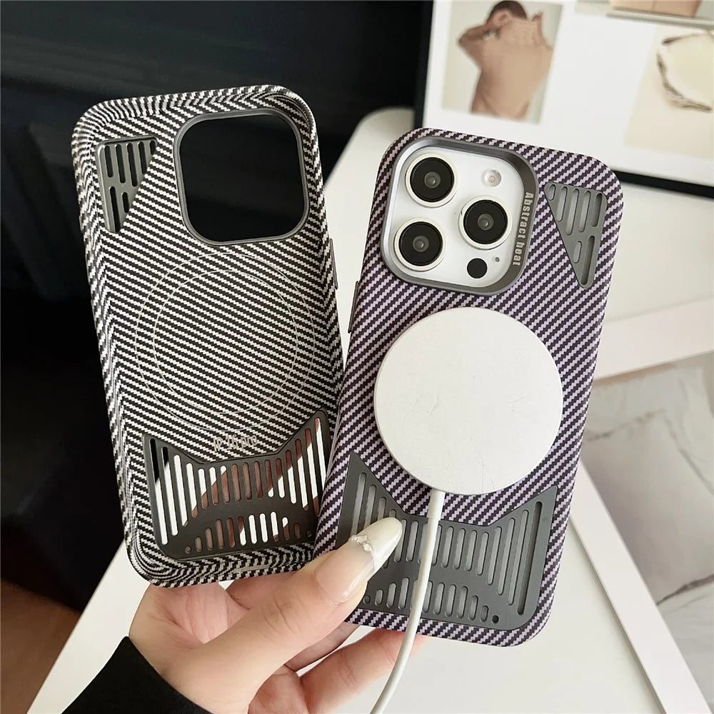 For iPhone 16 Pro Max Case Compatible with MagSafe Aluminium Alloy Heat Dissipation Leather Phone Back Cover - Purple - 2