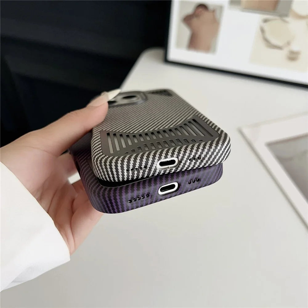 For iPhone 16 Pro Max Case Compatible with MagSafe Aluminium Alloy Heat Dissipation Leather Phone Back Cover - Purple - 4