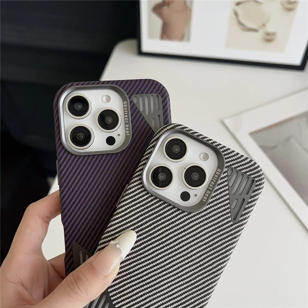 For iPhone 16 Pro Max Case Compatible with MagSafe Aluminium Alloy Heat Dissipation Leather Phone Back Cover - Purple - 5