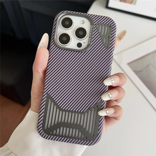 For iPhone 16 Pro Case Compatible with MagSafe Aluminium Alloy Heat Dissipation Leather Phone Back Cover - Purple - 1