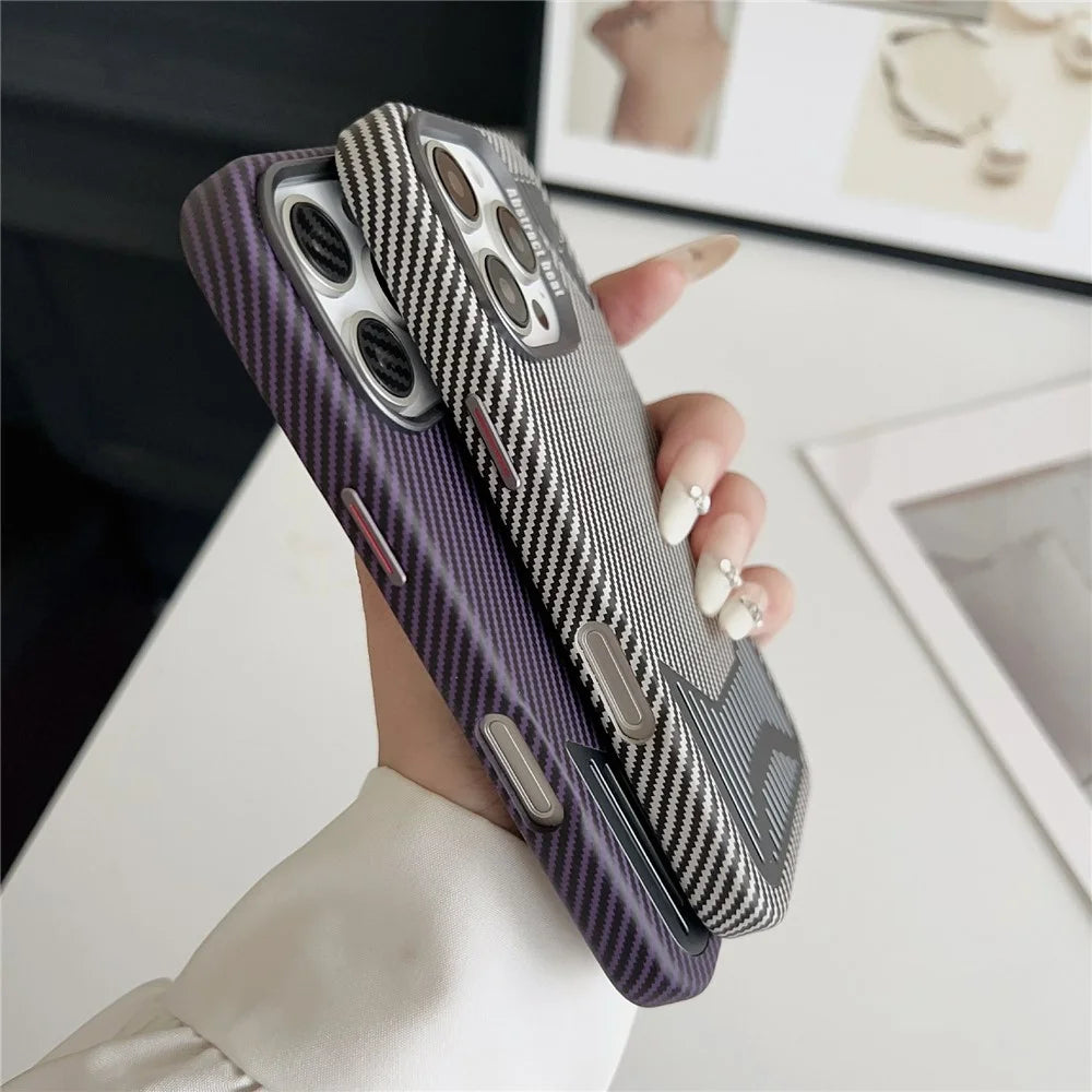 For iPhone 16 Pro Case Compatible with MagSafe Aluminium Alloy Heat Dissipation Leather Phone Back Cover - Purple - 3