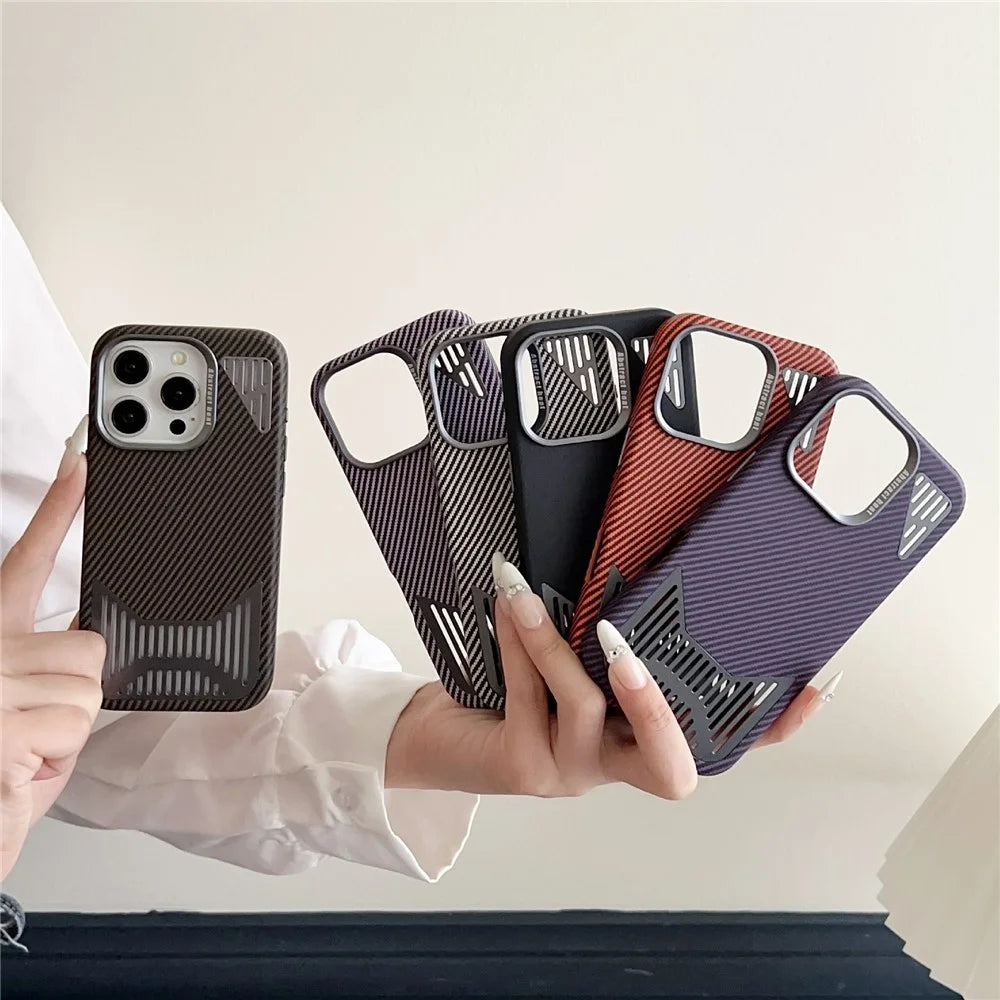 For iPhone 16 Pro Case Compatible with MagSafe Aluminium Alloy Heat Dissipation Leather Phone Back Cover - Purple - 6