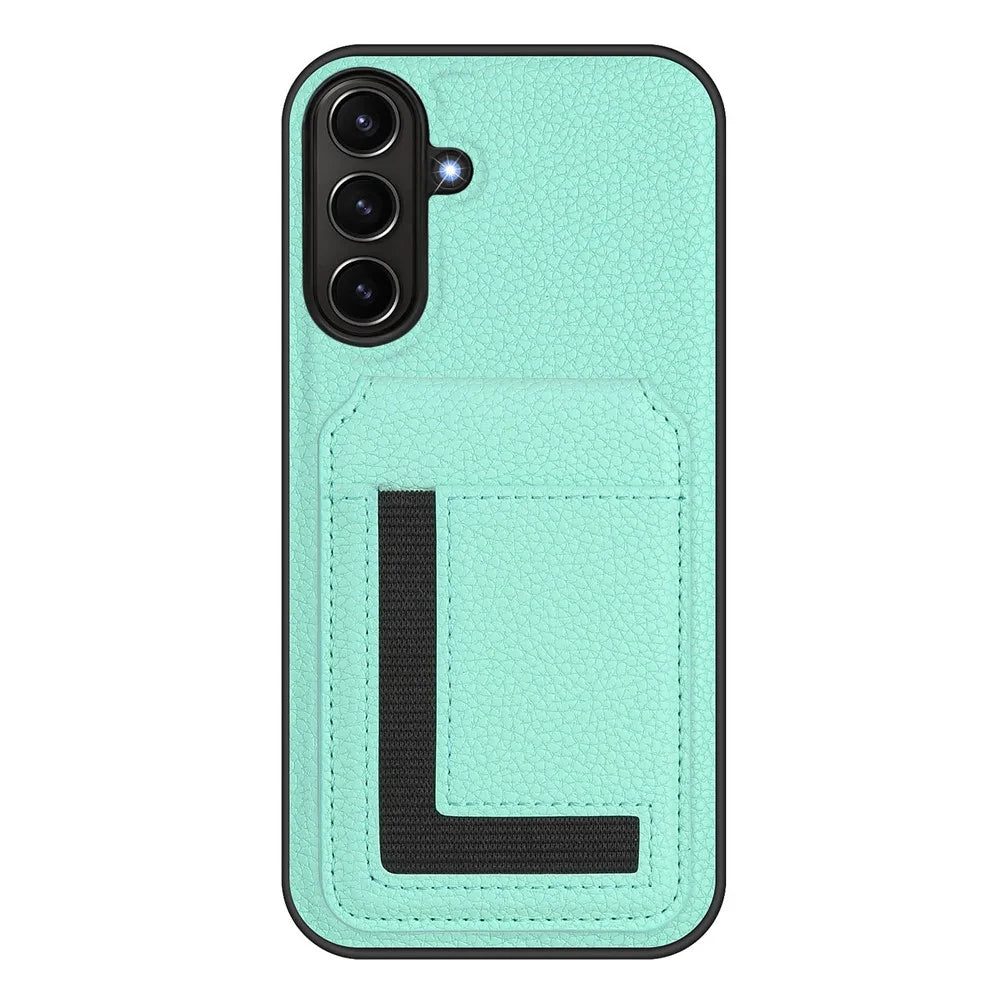 For Samsung Galaxy A37 5G / A56 5G / A36 5G Magnetic Case TPU + PU Leather Phone Back Cover with Detachable Card Holder - Mint Green - 2
