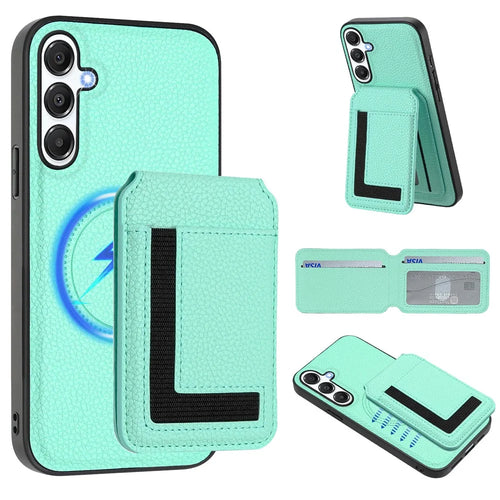 For Samsung Galaxy A25 5G (Global) (161.0 x 76.5 x 8.3mm) Magnetic Case TPU + PU Leather Phone Back Cover with Detachable Card Holder - Mint Green - 1