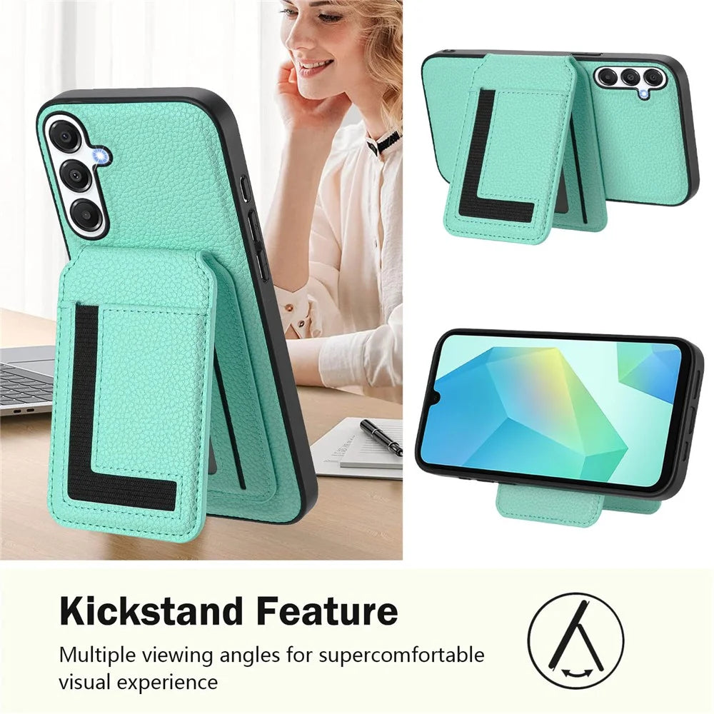 For Samsung Galaxy A25 5G (Global) (161.0 x 76.5 x 8.3mm) Magnetic Case TPU + PU Leather Phone Back Cover with Detachable Card Holder - Mint Green - 4