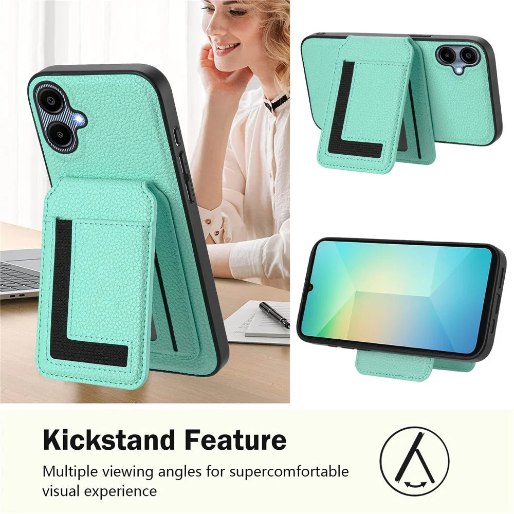 For Samsung Galaxy A05 4G Magnetic Case TPU + PU Leather Phone Back Cover with Detachable Card Holder - Mint Green - 4