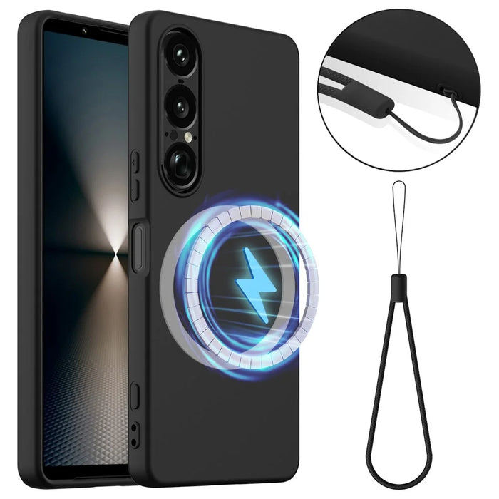 For Sony Xperia 1 VII Magnetic Case Anti-Drop Liquid Silicone Phone Cover - Black - 1