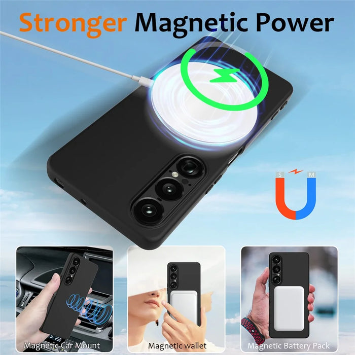 For Sony Xperia 1 VII Magnetic Case Anti-Drop Liquid Silicone Phone Cover - Black - 3