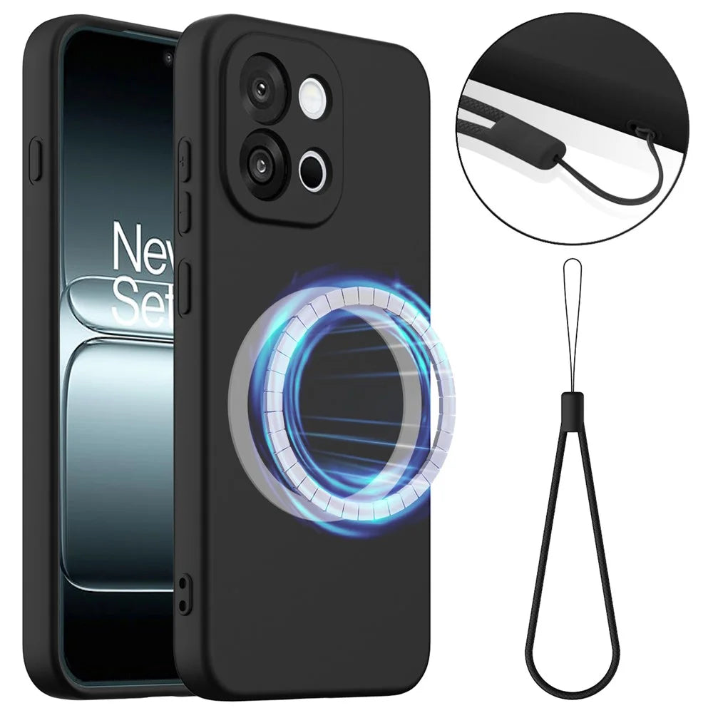 For OnePlus 13s 5G / OnePlus 13T 5G Magnetic Case Anti-Drop Liquid Silicone Phone Cover - Black - 1