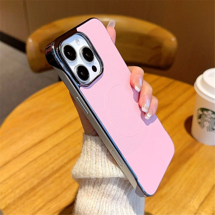 For iPhone 16 Pro Max Case Compatible with MagSafe Borderless PC + PU Leather Phone Back Cover - Pink - 3