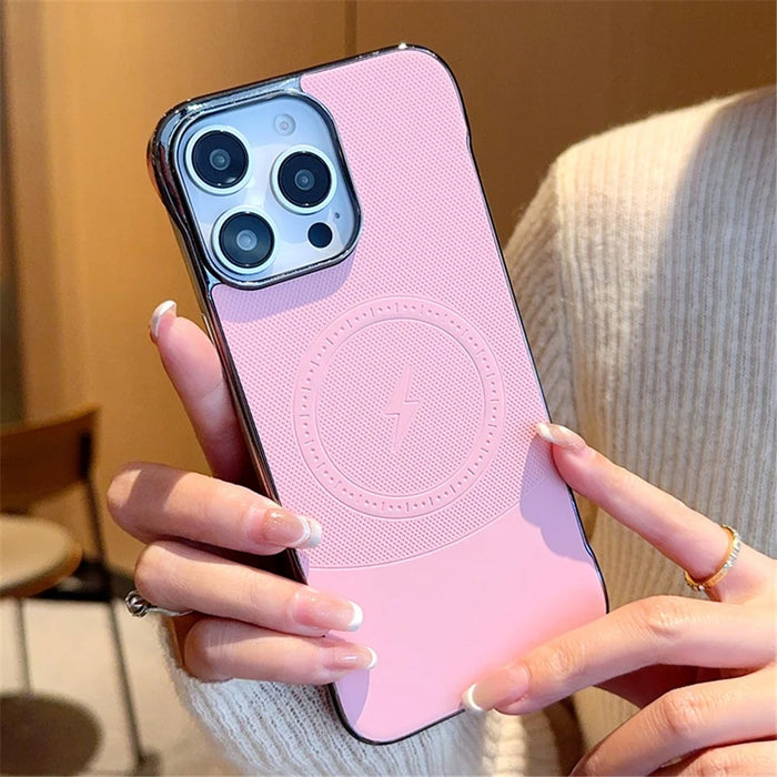 For iPhone 16 Pro Max Case Compatible with MagSafe Borderless PC + PU Leather Phone Back Cover - Pink - 5
