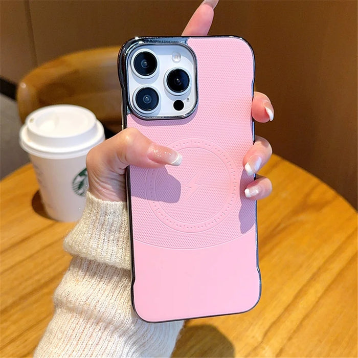 For iPhone 15 Pro Max Case Compatible with MagSafe Borderless PC + PU Leather Phone Back Cover - Pink - 3