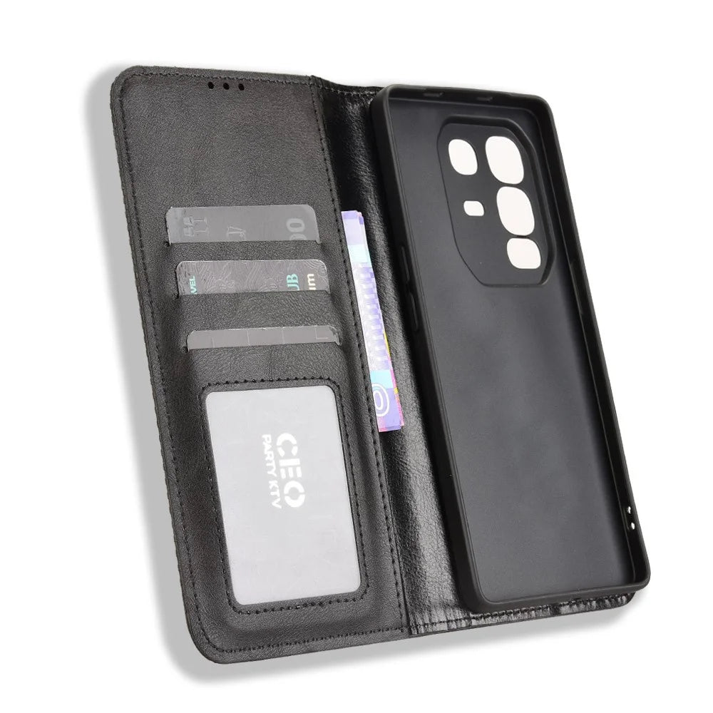 For Infinix Note 50 Pro+ 5G Leather Case Wallet Stand Retro Texture Phone Cover - Black - 5