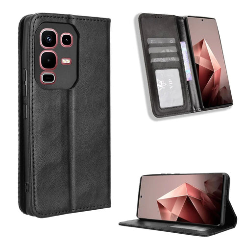 For Infinix Note 50s 5G Leather Case Wallet Stand Retro Texture Phone Cover - Black - 1