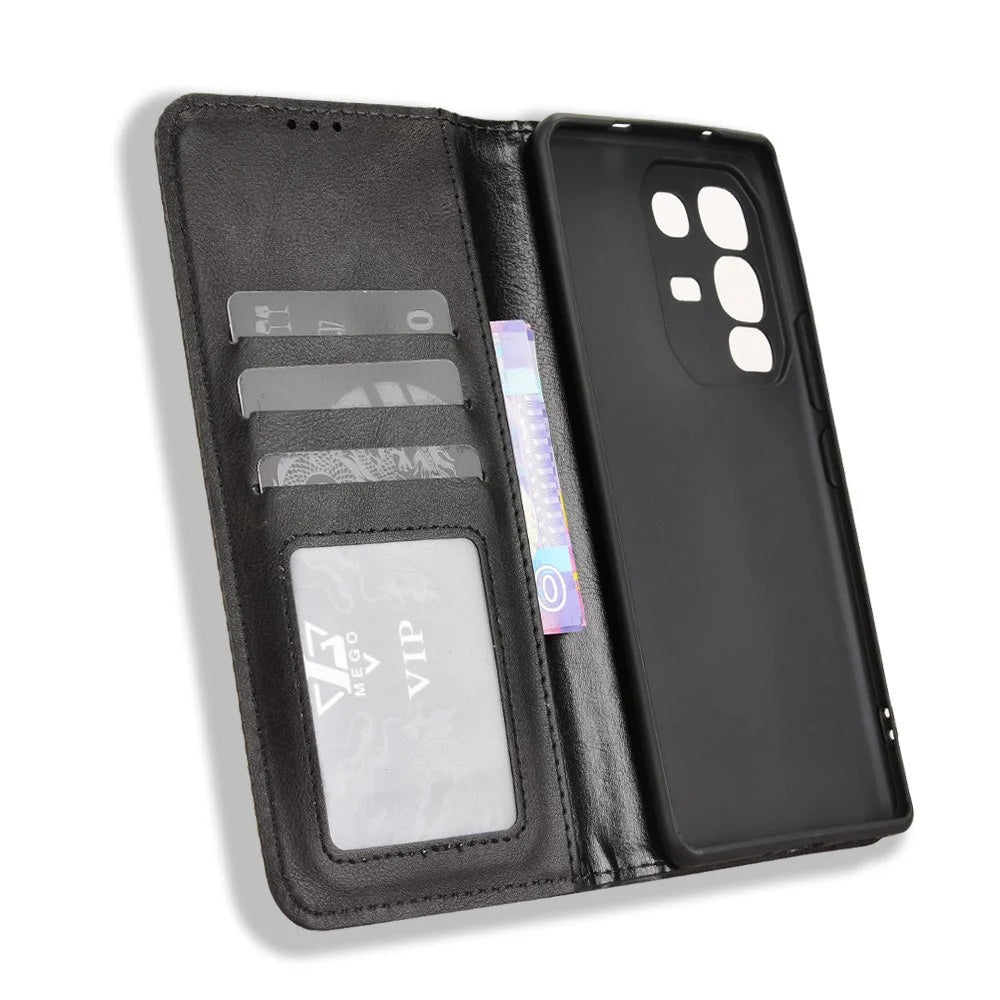 For Infinix Note 50s 5G Leather Case Wallet Stand Retro Texture Phone Cover - Black - 5