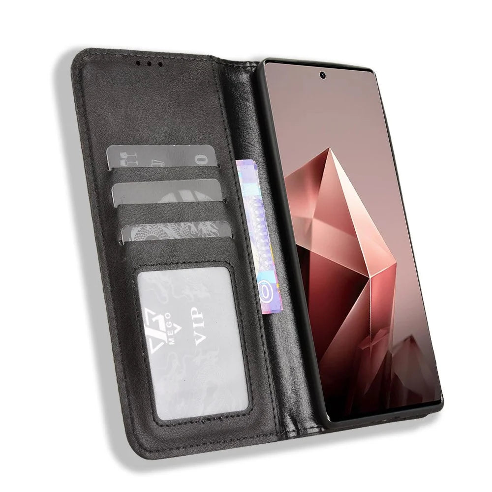 For Infinix Note 50s 5G Leather Case Wallet Stand Retro Texture Phone Cover - Black - 6