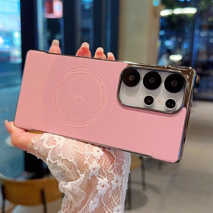 For Samsung Galaxy S24 Ultra Magnetic Case Borderless PC + PU Leather Phone Back Cover - Pink - 4